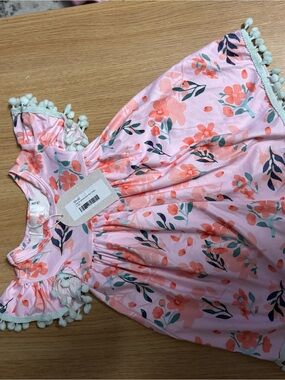 Rene Rofe Pink Floral Pom-Pom Trim Casual Dress